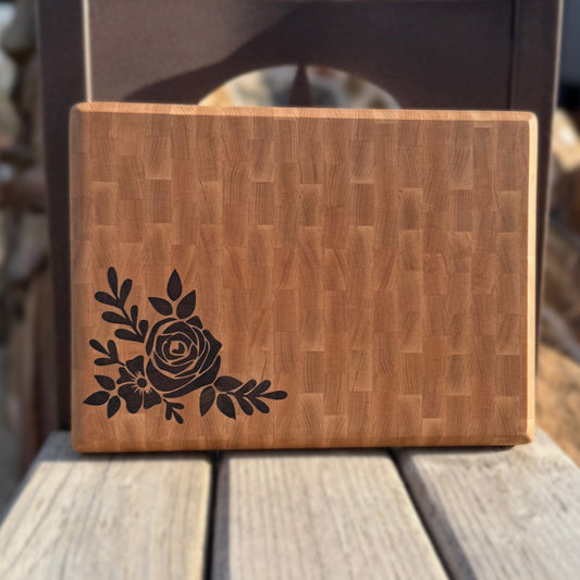 Maple End-Grain Cutting Board – Walnut Floral Inlay (10.25x14)