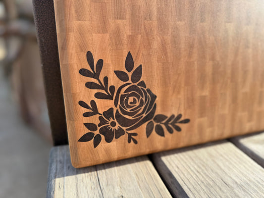 Maple End-Grain Cutting Board – Walnut Floral Inlay (10.25x14)