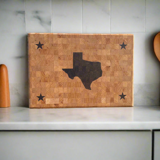 End-Grain Maple Cutting Board – Texas & Stars Inlay (14x20x2)